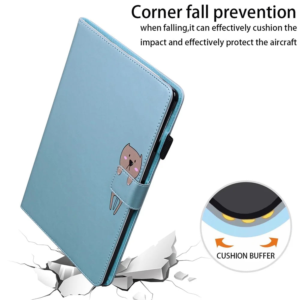 For Samsung Galaxy Tab A9+ Tablet Case Leather Cover Cartoon Animal Pattern - Blue - 5