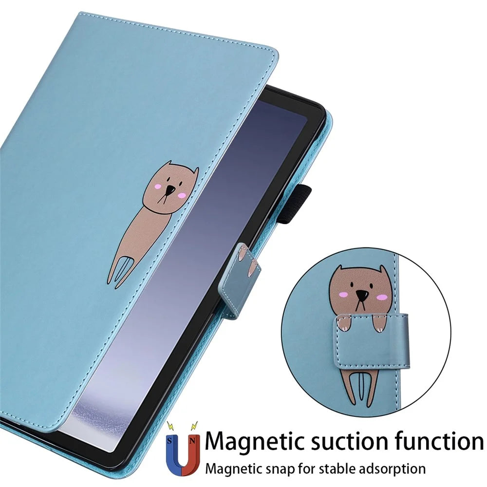 For Samsung Galaxy Tab A9+ Tablet Case Leather Cover Cartoon Animal Pattern - Blue - 6