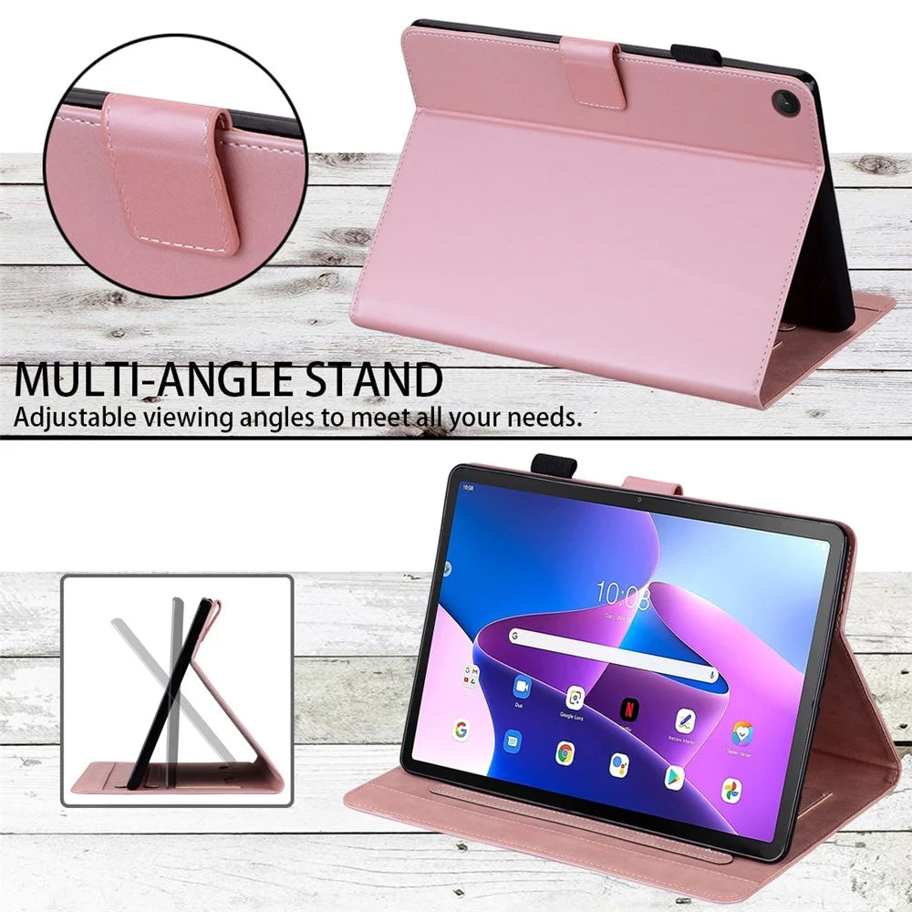 Card Slots Leather Case for Lenovo Tab M10 Plus (3rd Gen) Tablet Stand Cover Animal Pattern - Rose Gold - 4