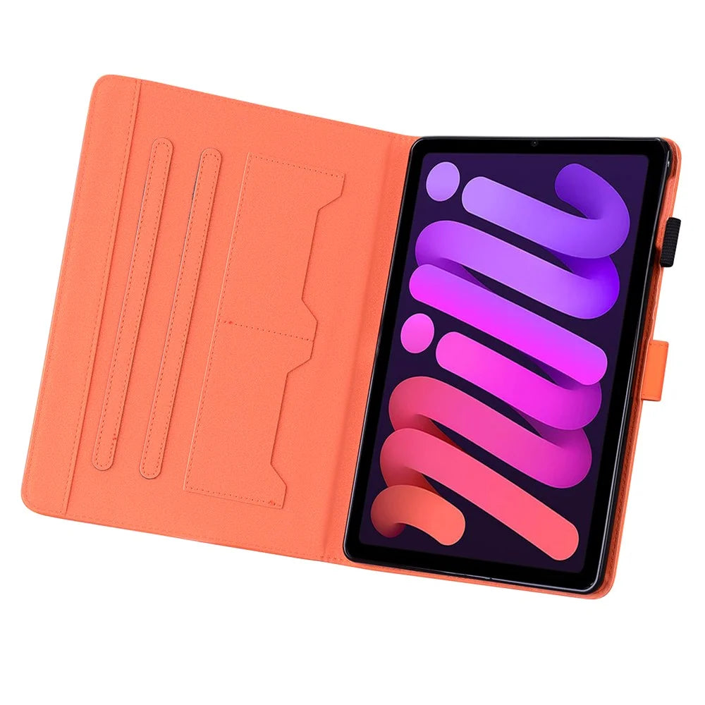 PU Leather Case for iPad mini (2024) / mini (2021) Tablet Cover with Stand Card Slots - Orange - 2