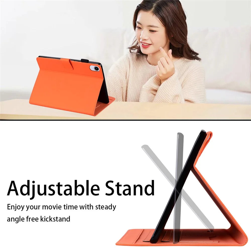 PU Leather Case for iPad mini (2024) / mini (2021) Tablet Cover with Stand Card Slots - Orange - 3