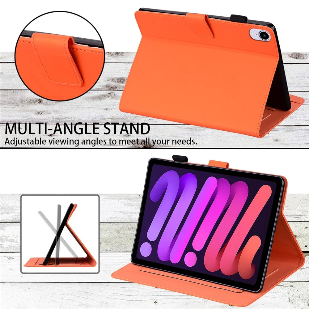 PU Leather Case for iPad mini (2024) / mini (2021) Tablet Cover with Stand Card Slots - Orange - 4