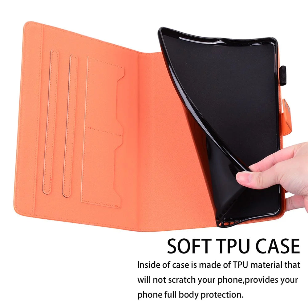 PU Leather Case for iPad mini (2024) / mini (2021) Tablet Cover with Stand Card Slots - Orange - 7