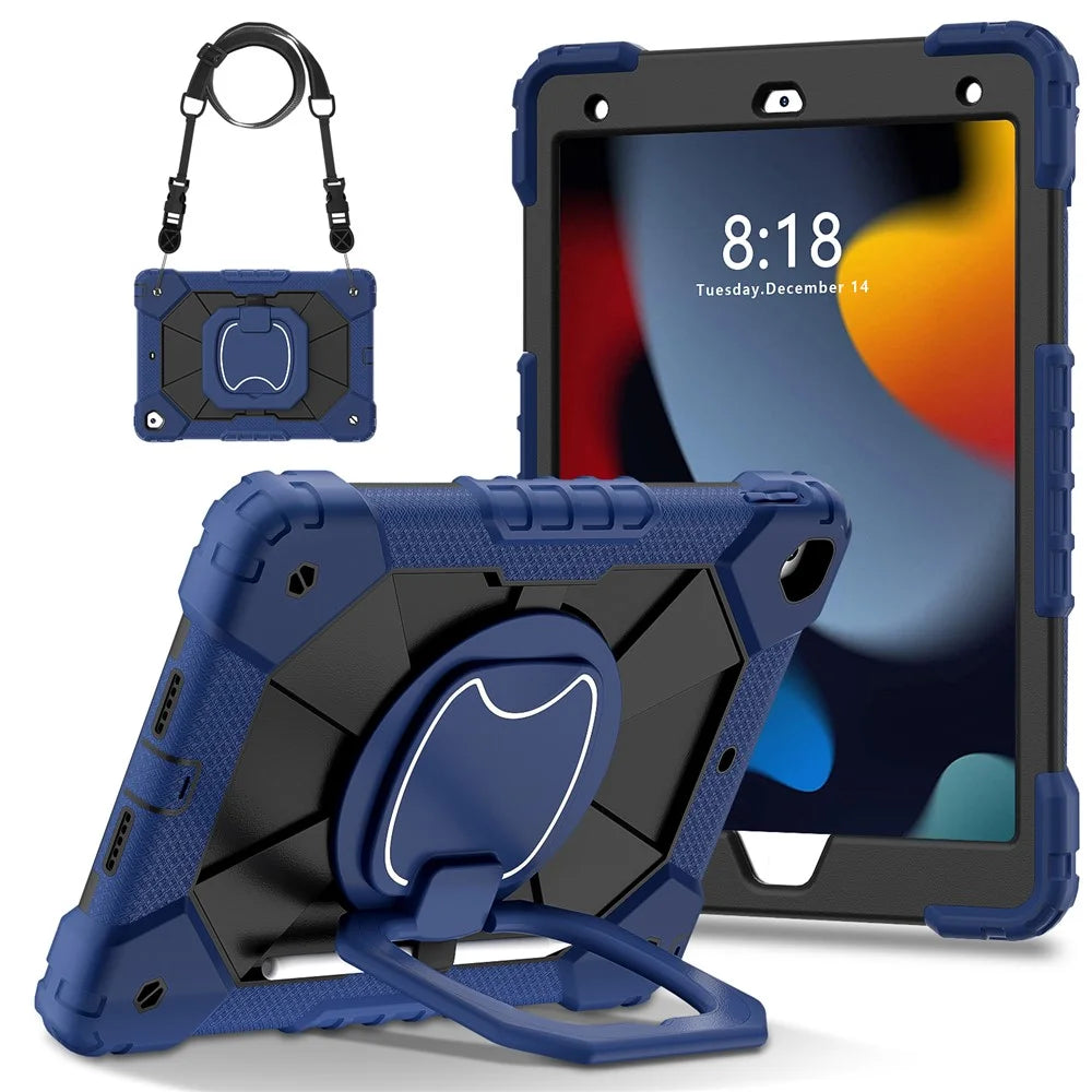 C3 Tablet Case for iPad 10.2 (2019) / (2020) / (2021) Kids Friendly Cover with Shoulder Strap Rotating Handle - Navy Blue+Black - 1