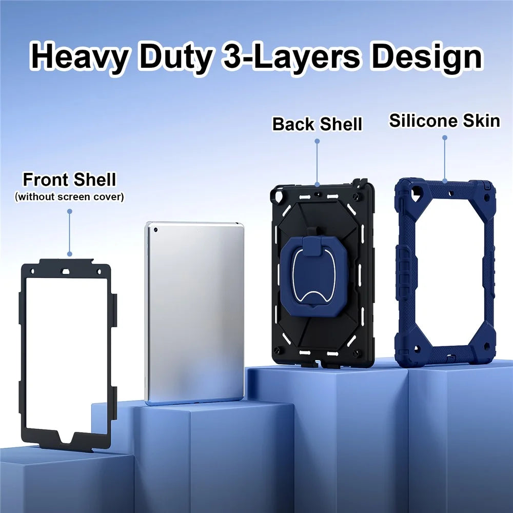 C3 Tablet Case for iPad 10.2 (2019) / (2020) / (2021) Kids Friendly Cover with Shoulder Strap Rotating Handle - Navy Blue+Black - 2