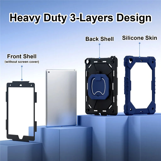 C3 Tablet Case for iPad 10.2 (2019) / (2020) / (2021) Kids Friendly Cover with Shoulder Strap Rotating Handle - Navy Blue+Black - 2