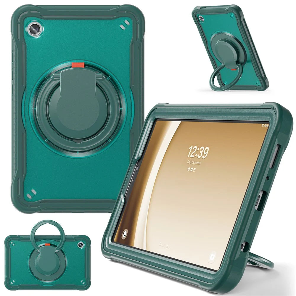 For Samsung Galaxy Tab A9 SM-X110 / X115 / X117 Kickstand Case Tablet Cover Rotating Handle Grip - Midnight Green - 1