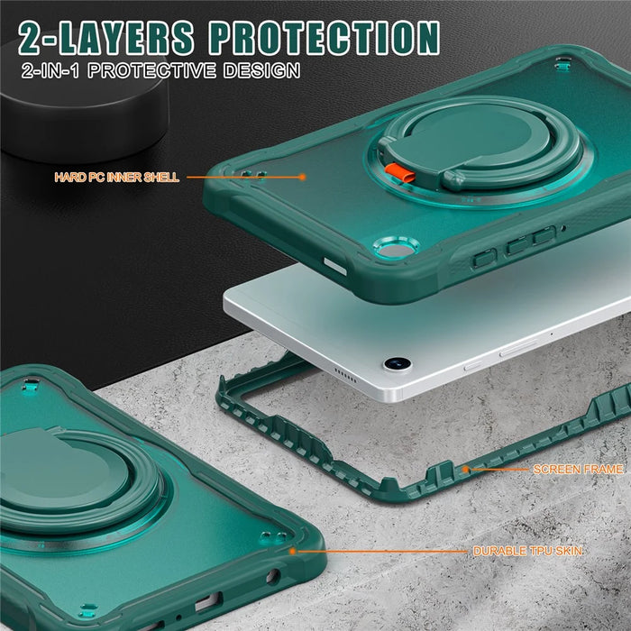 For Samsung Galaxy Tab A9 SM-X110 / X115 / X117 Kickstand Case Tablet Cover Rotating Handle Grip - Midnight Green - 3