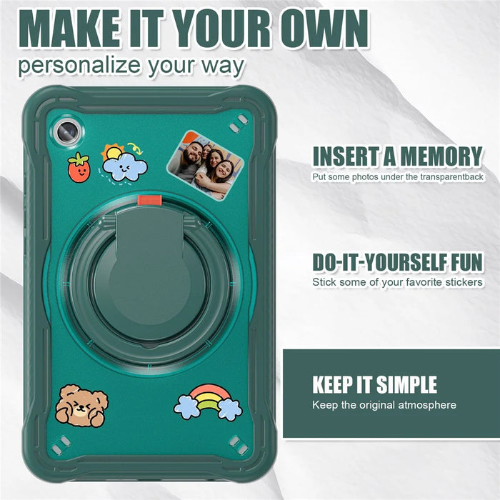 For Samsung Galaxy Tab A9 SM-X110 / X115 / X117 Kickstand Case Tablet Cover Rotating Handle Grip - Midnight Green - 5