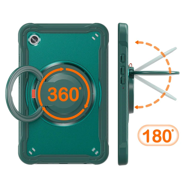 For Samsung Galaxy Tab A9 SM-X110 / X115 / X117 Kickstand Case Tablet Cover Rotating Handle Grip - Midnight Green - 6