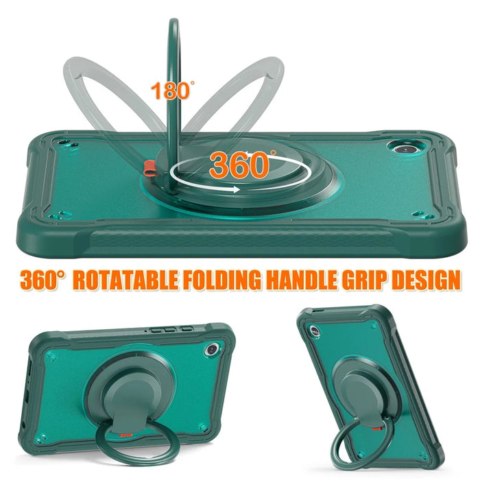 For Samsung Galaxy Tab A9 SM-X110 / X115 / X117 Kickstand Case Tablet Cover Rotating Handle Grip - Midnight Green - 7