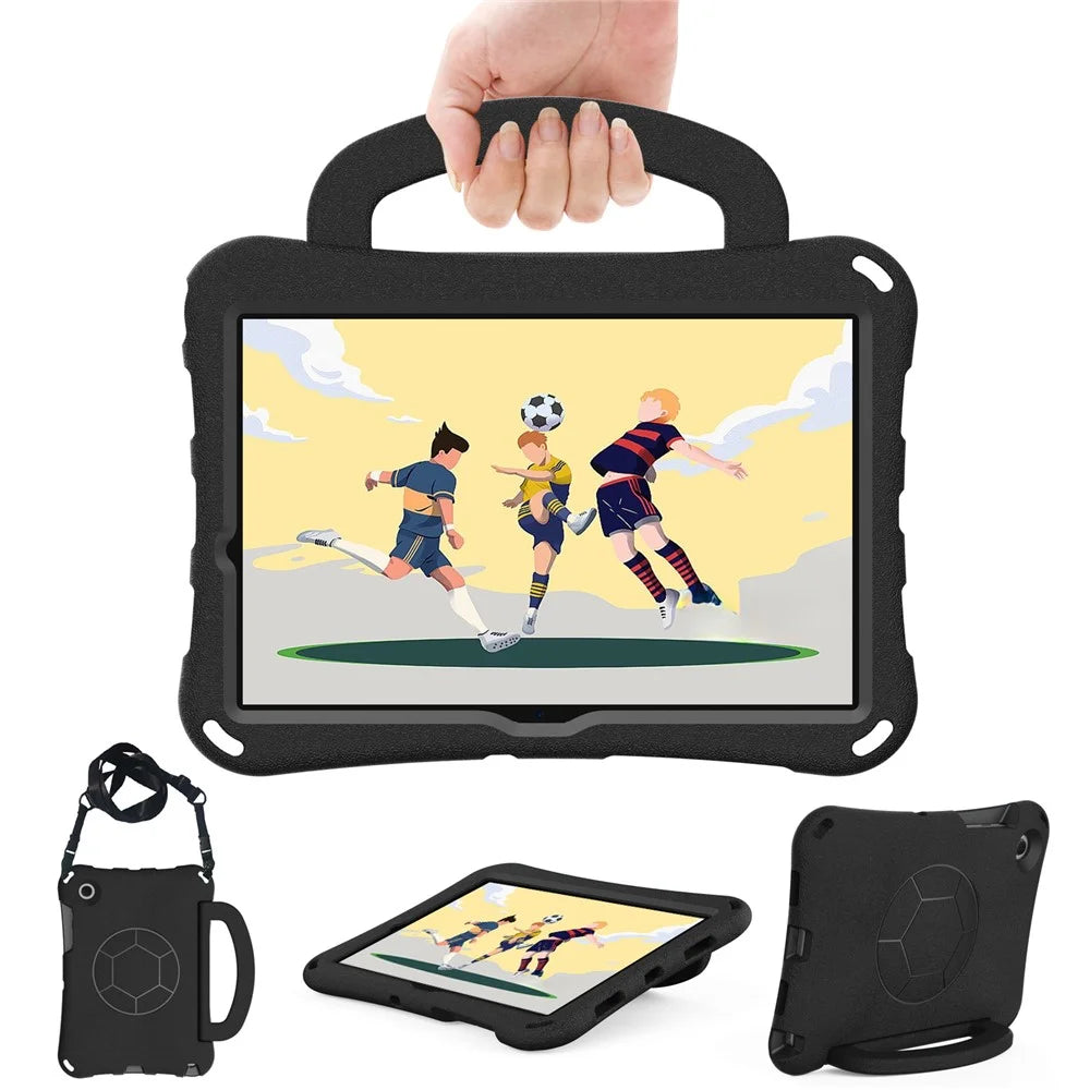 For Samsung Galaxy Tab A8 10.5 (2021) / (2022) EVA Case Soccer Pattern Handle Kickstand Shoulder Strap Cover - Black - 1