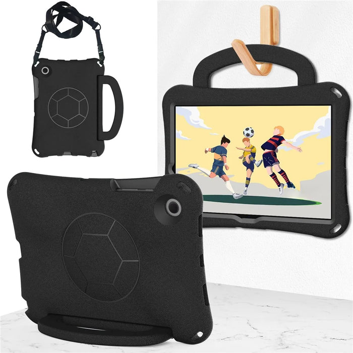 For Samsung Galaxy Tab A8 10.5 (2021) / (2022) EVA Case Soccer Pattern Handle Kickstand Shoulder Strap Cover - Black - 5