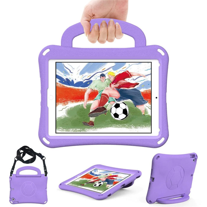 For iPad Air (2013) / Air 2 / iPad 9.7-inch (2017) / (2018) Soccer Pattern Case EVA Protective Handle Tablet Cover - Light Purple - 1
