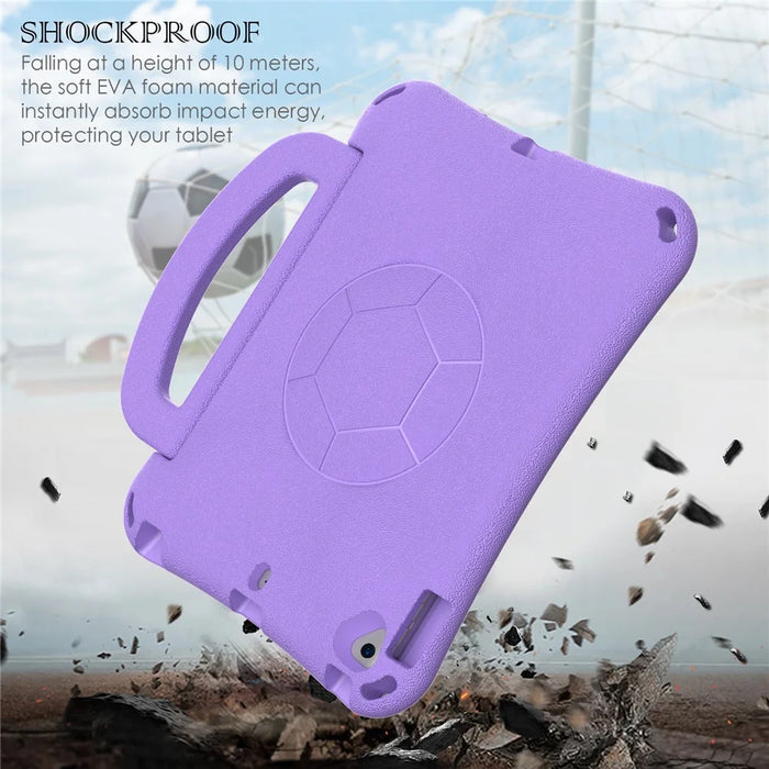 For iPad Air (2013) / Air 2 / iPad 9.7-inch (2017) / (2018) Soccer Pattern Case EVA Protective Handle Tablet Cover - Light Purple - 3