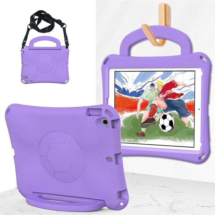 For iPad Air (2013) / Air 2 / iPad 9.7-inch (2017) / (2018) Soccer Pattern Case EVA Protective Handle Tablet Cover - Light Purple - 5