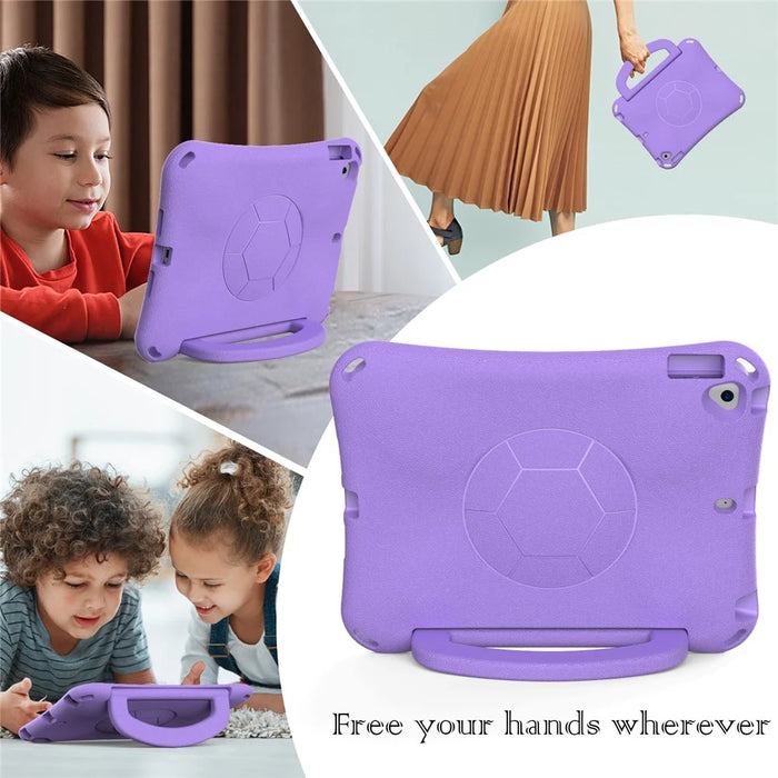 For iPad Air (2013) / Air 2 / iPad 9.7-inch (2017) / (2018) Soccer Pattern Case EVA Protective Handle Tablet Cover - Light Purple - 6