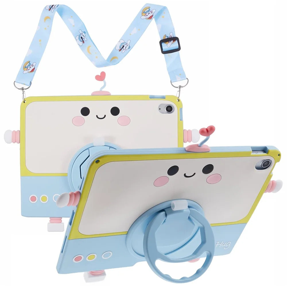 For iPad (2025) / 10.9 (2022) Silicone Case Robot Style PC Kickstand Tablet Cover with Lanyard - 1