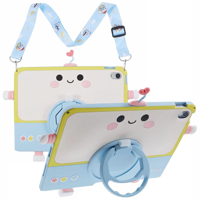 For iPad (2025) / 10.9 (2022) Silicone Case Robot Style PC Kickstand Tablet Cover with Lanyard - 1