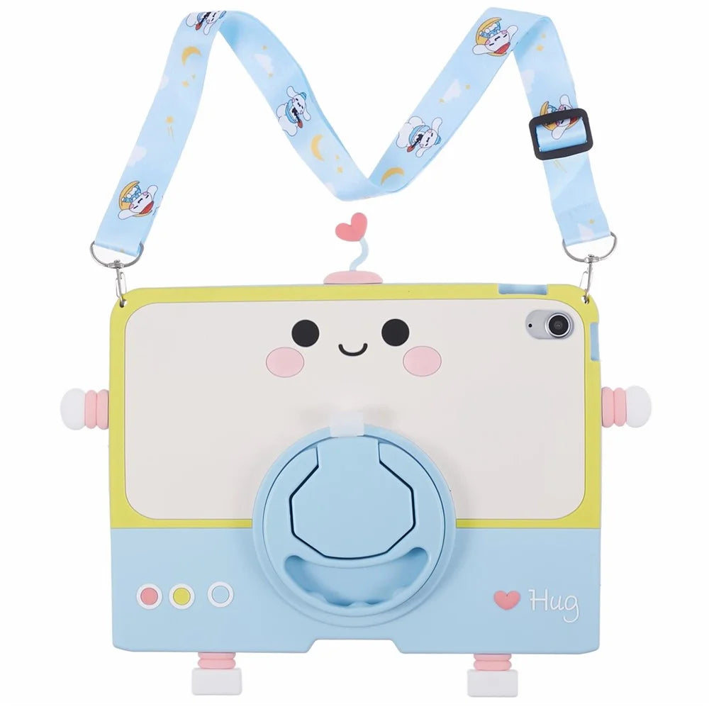 For iPad (2025) / 10.9 (2022) Silicone Case Robot Style PC Kickstand Tablet Cover with Lanyard - 2