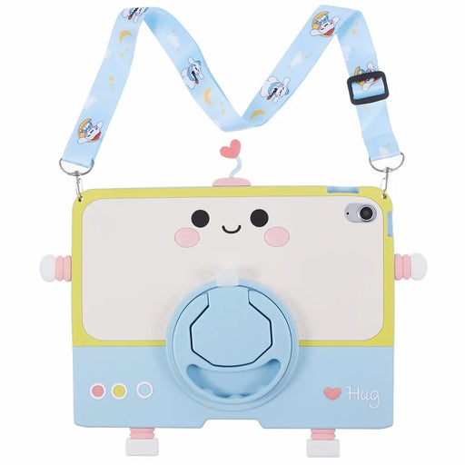 For iPad (2025) / 10.9 (2022) Silicone Case Robot Style PC Kickstand Tablet Cover with Lanyard - 2