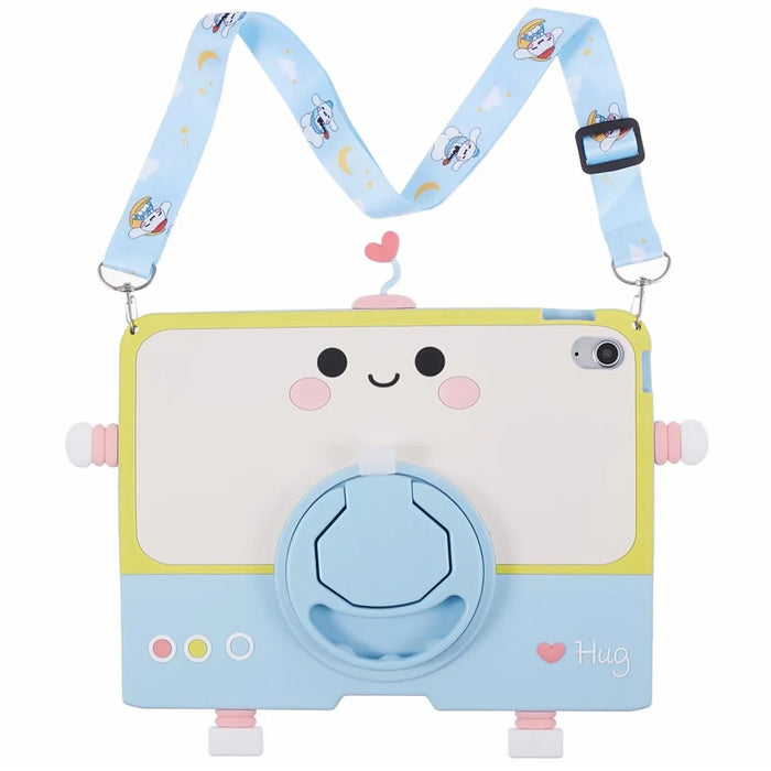For iPad (2025) / 10.9 (2022) Silicone Case Robot Style PC Kickstand Tablet Cover with Lanyard - 2