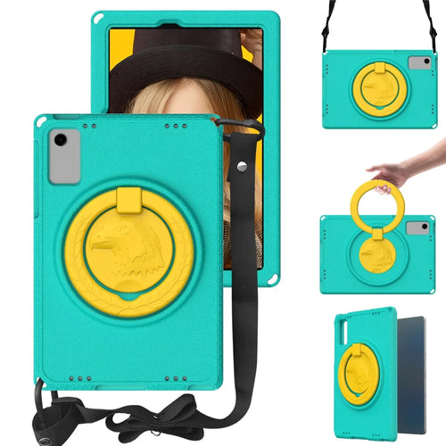 For Samsung Galaxy Tab A11+ / A9+ Eagle Pattern Case Rotating Grip Handle Kickstand Cover with Shoulder Strap - Light Green - 1