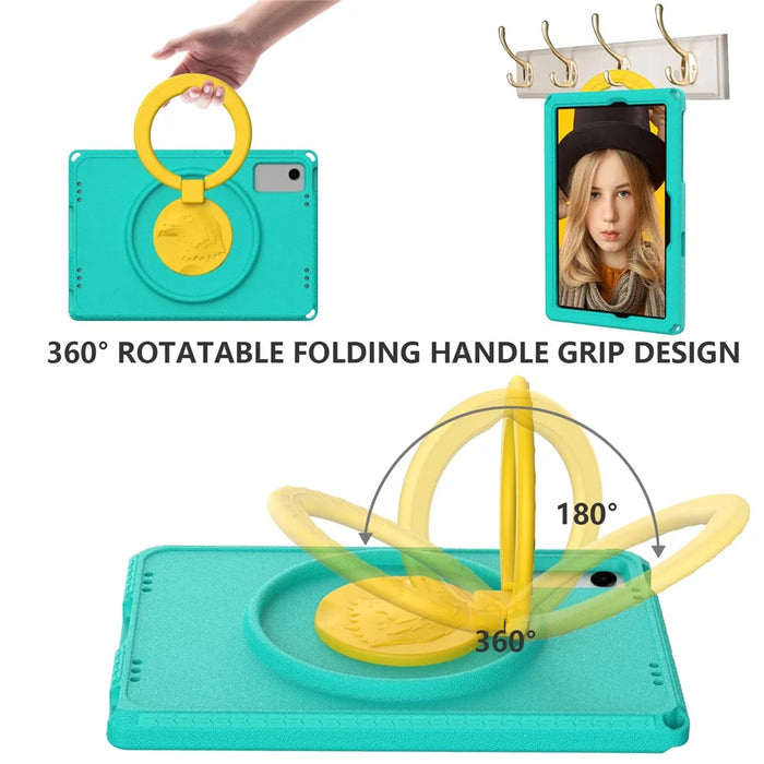 For Samsung Galaxy Tab A11+ / A9+ Eagle Pattern Case Rotating Grip Handle Kickstand Cover with Shoulder Strap - Light Green - 4