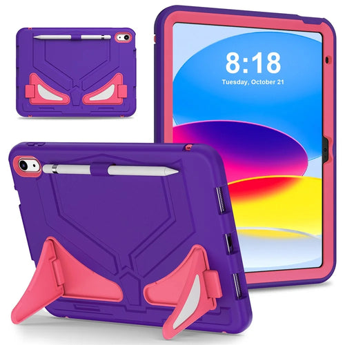 For iPad (2025) / 10.9 (2022) Leopard Style Case Rugged Drop Protection Cover with Kickstand - Purple+Rose - 1