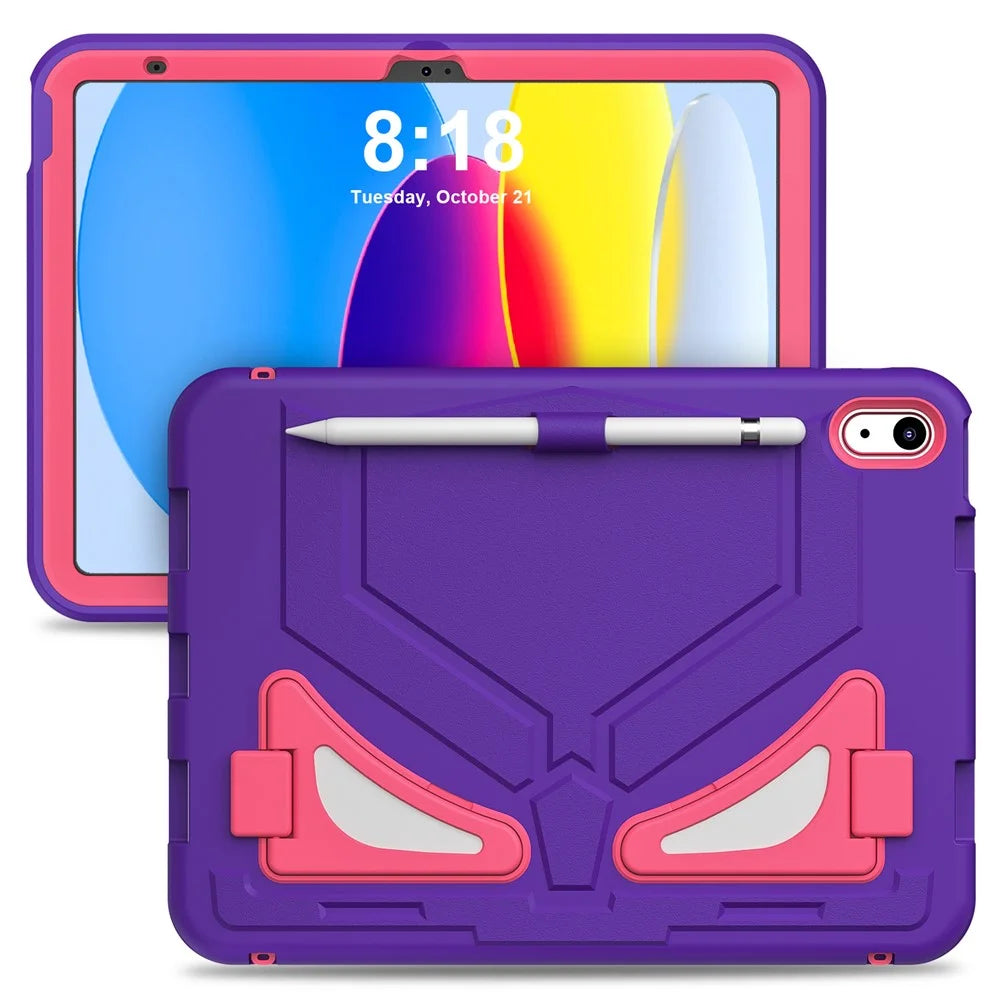 For iPad (2025) / 10.9 (2022) Leopard Style Case Rugged Drop Protection Cover with Kickstand - Purple+Rose - 2