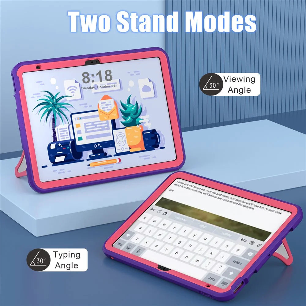 For iPad (2025) / 10.9 (2022) Leopard Style Case Rugged Drop Protection Cover with Kickstand - Purple+Rose - 3
