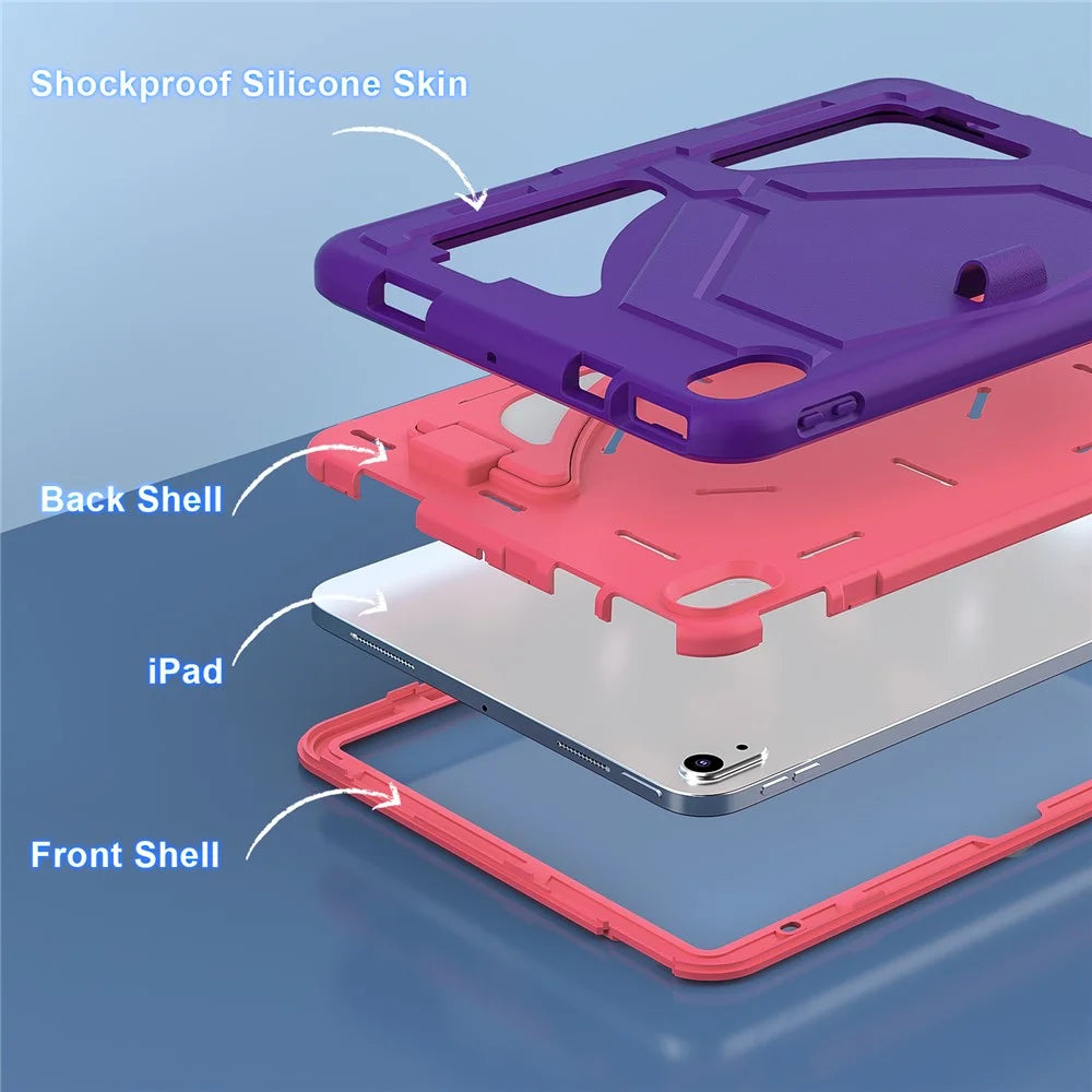 For iPad (2025) / 10.9 (2022) Leopard Style Case Rugged Drop Protection Cover with Kickstand - Purple+Rose - 4