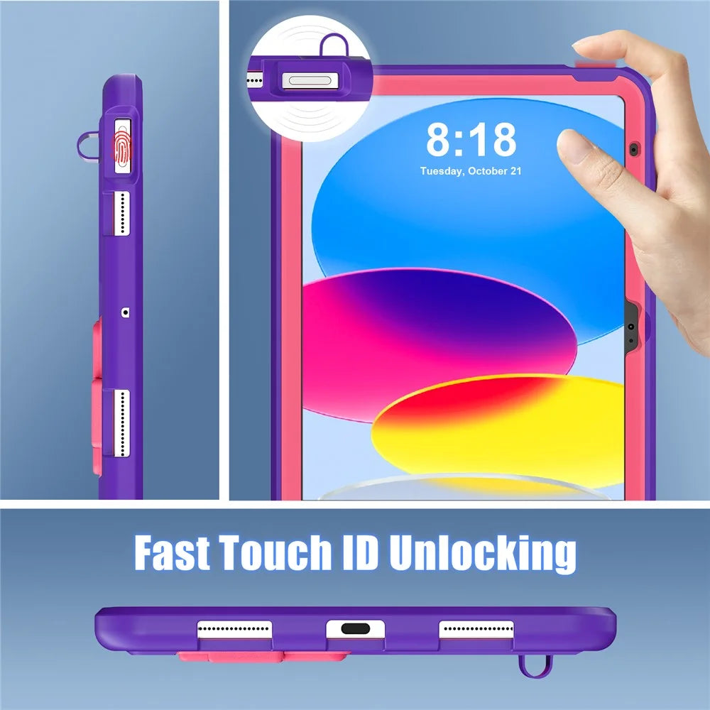 For iPad (2025) / 10.9 (2022) Leopard Style Case Rugged Drop Protection Cover with Kickstand - Purple+Rose - 5