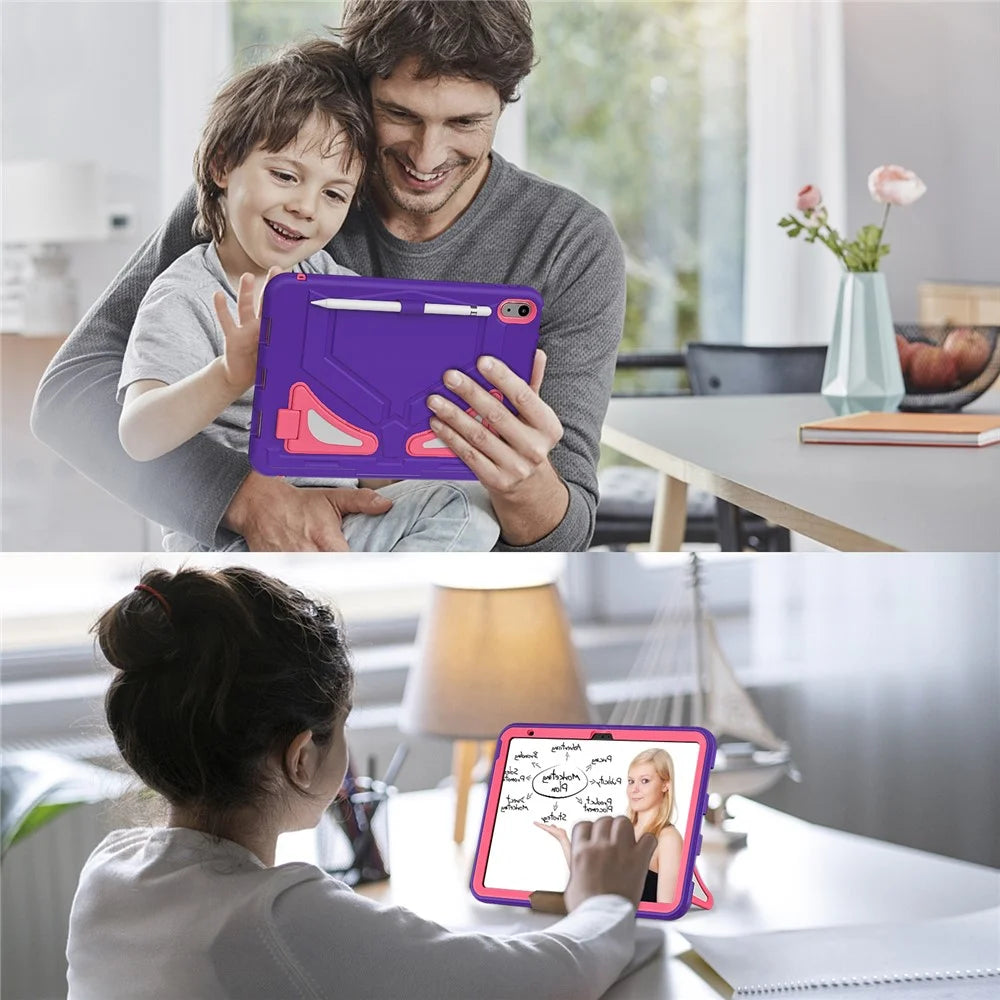 For iPad (2025) / 10.9 (2022) Leopard Style Case Rugged Drop Protection Cover with Kickstand - Purple+Rose - 7