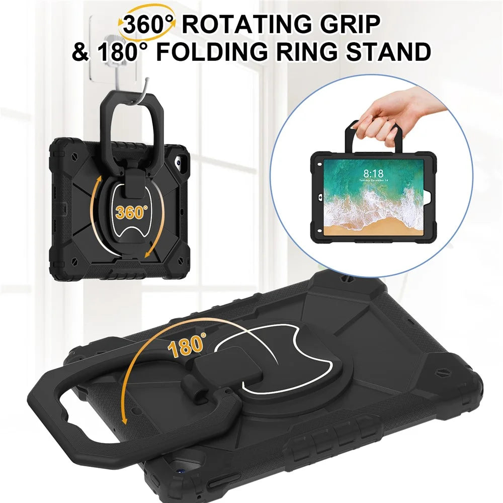C3 for iPad Pro 9.7 inch (2016) / iPad 9.7-inch (2017) / (2018) Tablet Case Cover Handle Kickstand - Black+Black - 7