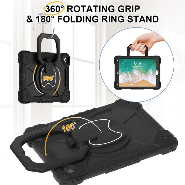 C3 for iPad Pro 9.7 inch (2016) / iPad 9.7-inch (2017) / (2018) Tablet Case Cover Handle Kickstand - Black+Black - 7