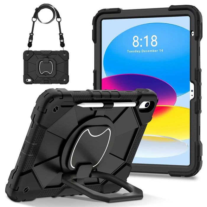C3 for iPad (2025) / 10.9 (2022) Case Contrast Color Silicone+PC Kickstand Anti-Drop Tablet Cover - Black+Black - 1