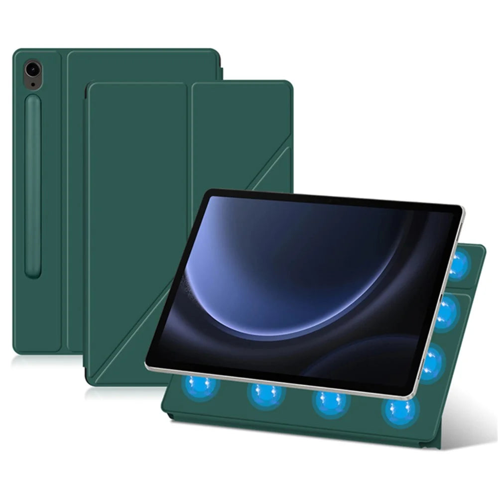 For Samsung Galaxy Tab S10 FE / S9 FE / S9 Case Magnetic V-Fold Stand Tablet Cover with Auto Sleep  /  Wake - Green - 1