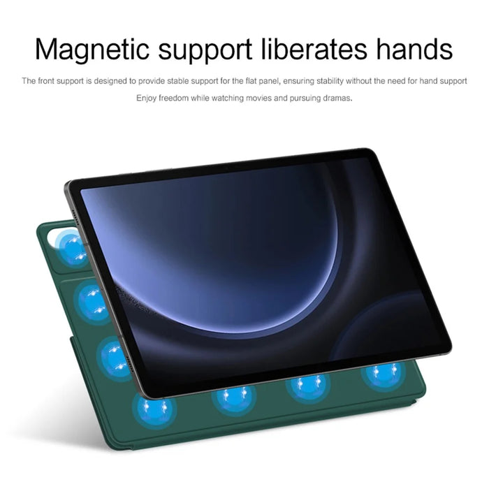 For Samsung Galaxy Tab S10 FE / S9 FE / S9 Case Magnetic V-Fold Stand Tablet Cover with Auto Sleep  /  Wake - Green - 2