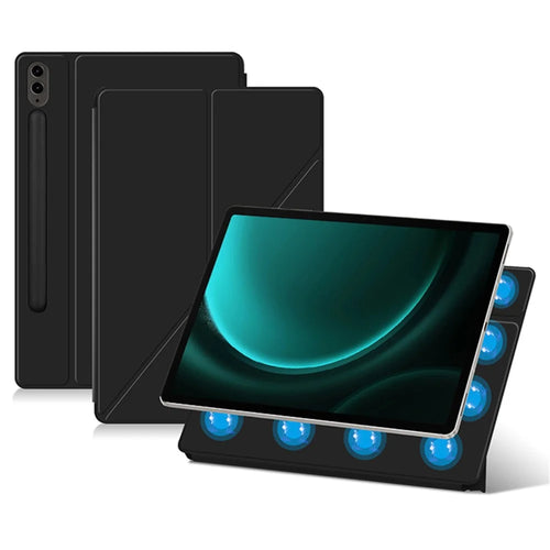 For Samsung Galaxy Tab S9 FE+ Case Magnetic PU Leather+PC Anti-scratch V-fold Stand Tablet Cover - Black - 1