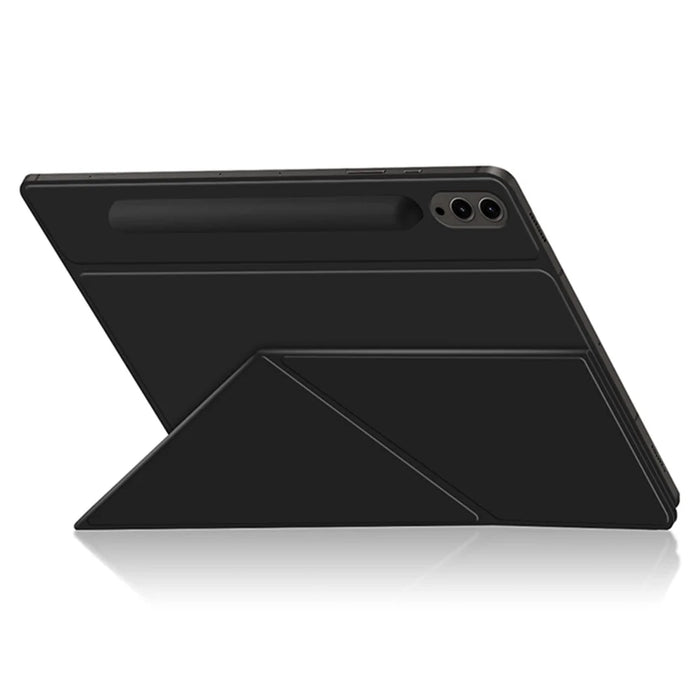 For Samsung Galaxy Tab S9 FE+ Case Magnetic PU Leather+PC Anti-scratch V-fold Stand Tablet Cover - Black - 3
