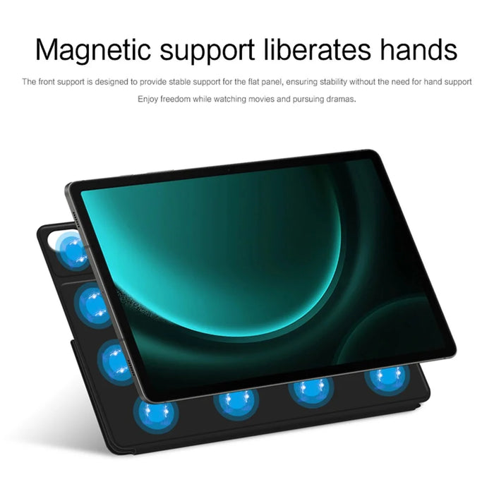 For Samsung Galaxy Tab S9 FE+ Case Magnetic PU Leather+PC Anti-scratch V-fold Stand Tablet Cover - Black - 4