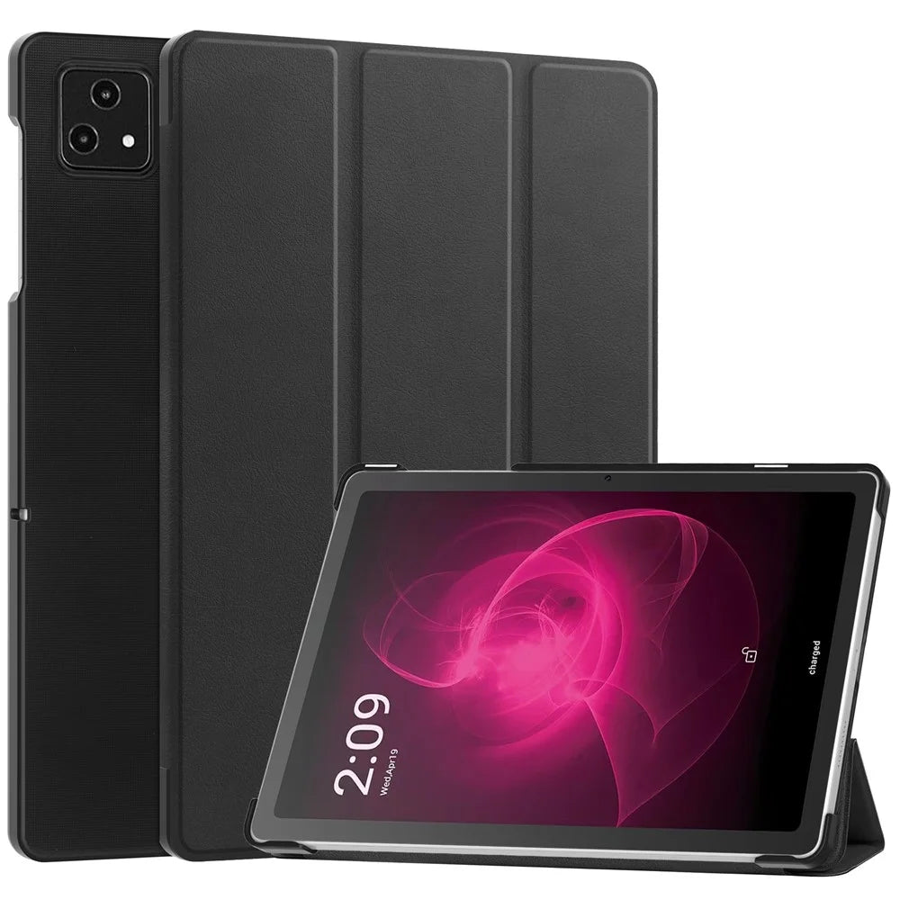 For T-Mobile REVVL Tab Tri-fold Stand Smart Case PU Leather Tablet Cover - Black - 1