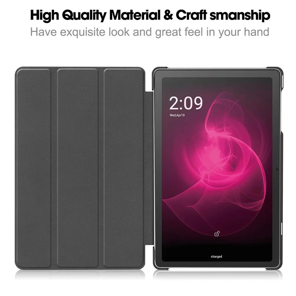 For T-Mobile REVVL Tab Tri-fold Stand Smart Case PU Leather Tablet Cover - Black - 2