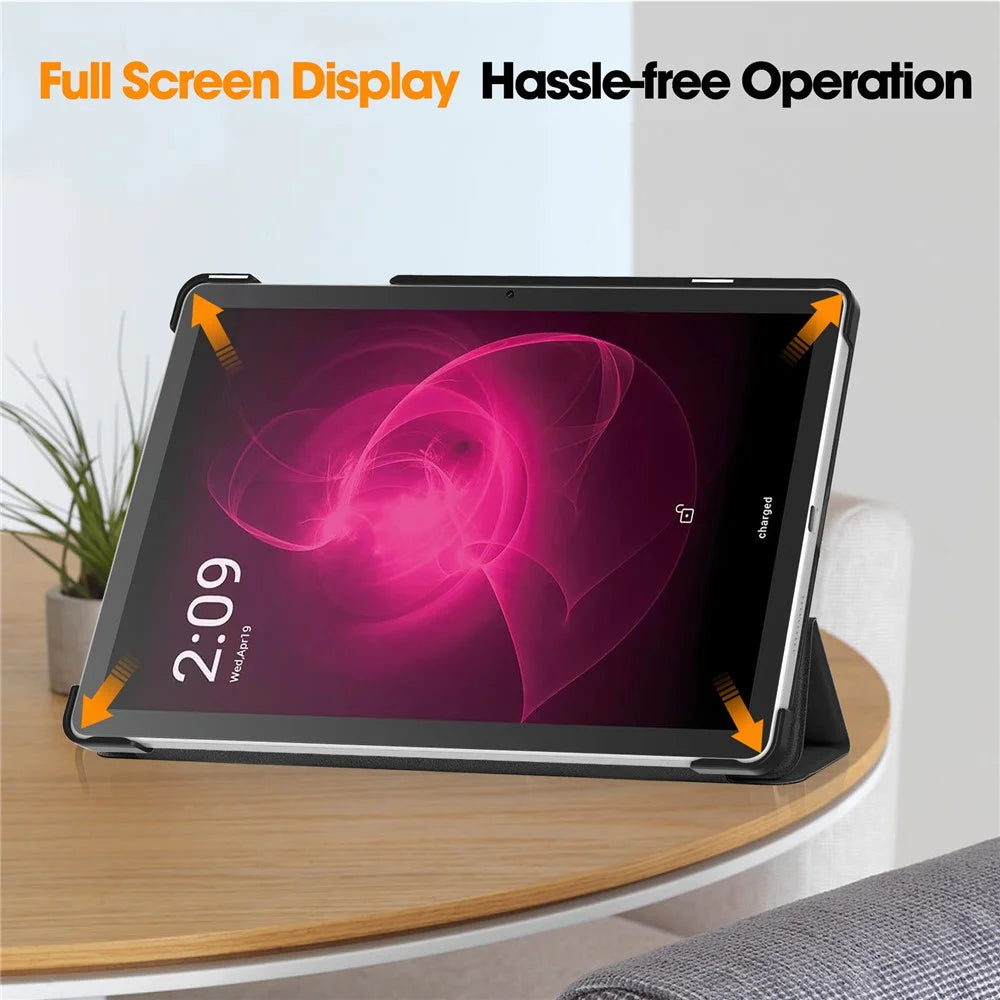 For T-Mobile REVVL Tab Tri-fold Stand Smart Case PU Leather Tablet Cover - Black - 5