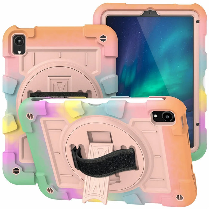 For iPad mini (2024) / mini (2021) Tablet Case TPU+PC Kickstand Cover with Shoulder Strap - Colorful Gold - 1
