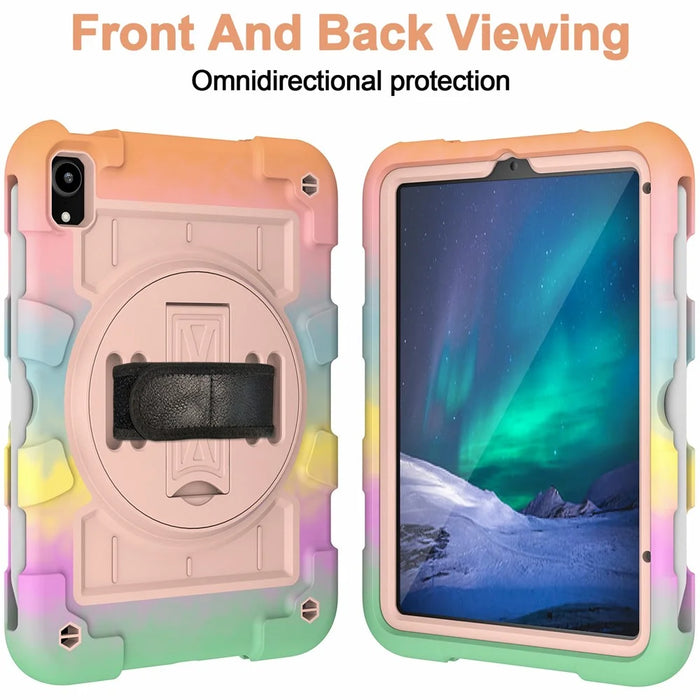 For iPad mini (2024) / mini (2021) Tablet Case TPU+PC Kickstand Cover with Shoulder Strap - Colorful Gold - 3