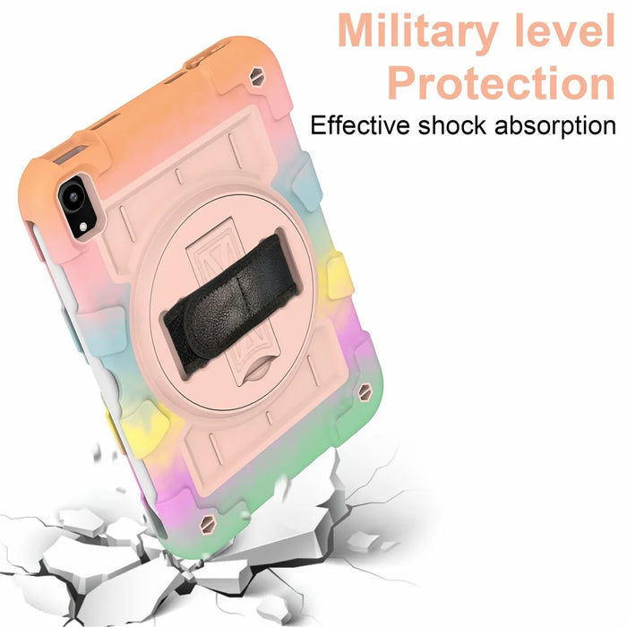 For iPad mini (2024) / mini (2021) Tablet Case TPU+PC Kickstand Cover with Shoulder Strap - Colorful Gold - 4