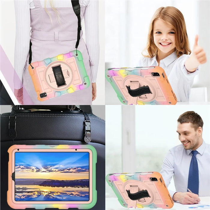 For iPad mini (2024) / mini (2021) Tablet Case TPU+PC Kickstand Cover with Shoulder Strap - Colorful Gold - 7