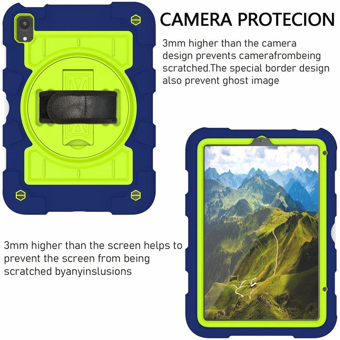 For iPad mini (2024) / mini (2021) Tablet Case Hand Strap Kickstand Cover with Shoulder Strap - Navy Blue+Green - 3
